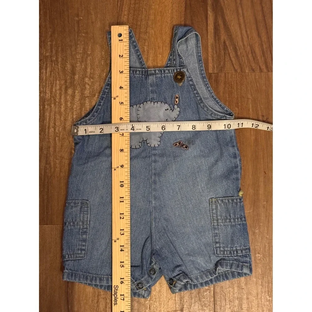 Blooz by Cachcach Vintage Elephant Denim Overalls Romper Light Wash 18M USA Made